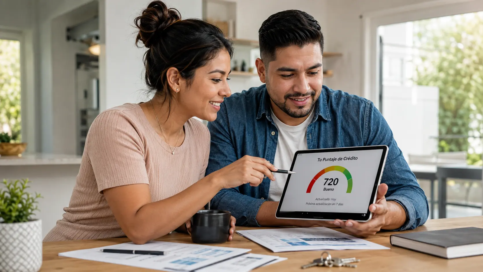 Pareja hispana revisa su score para comprar casa