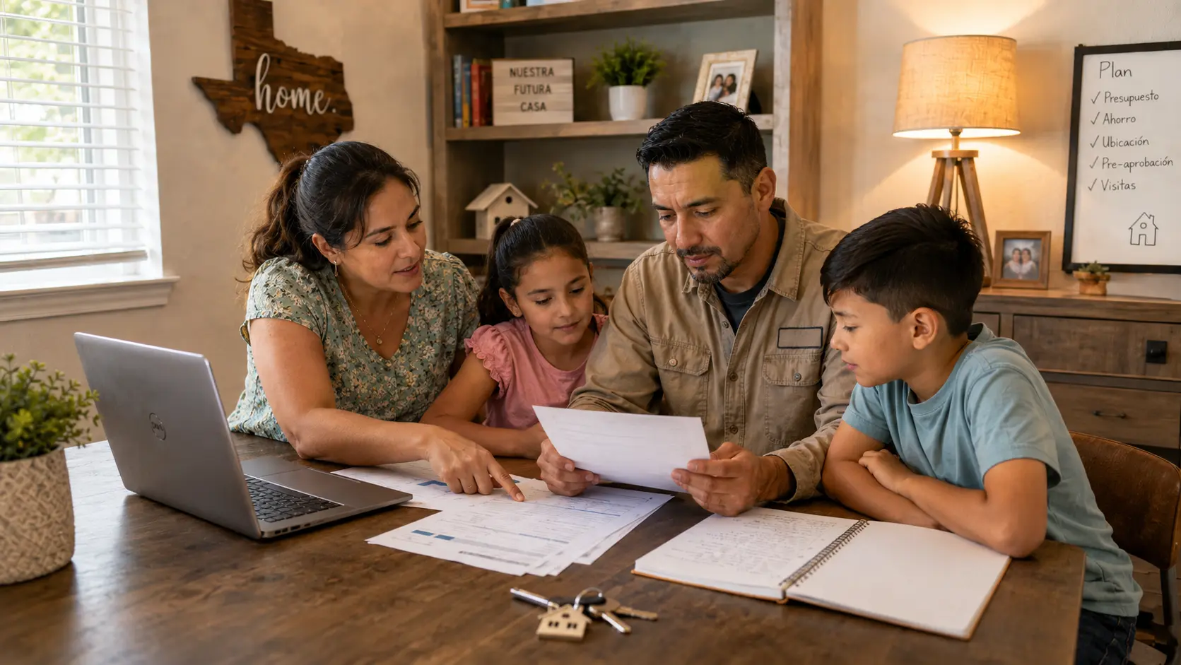 familia migrante informandose de comprar casa en